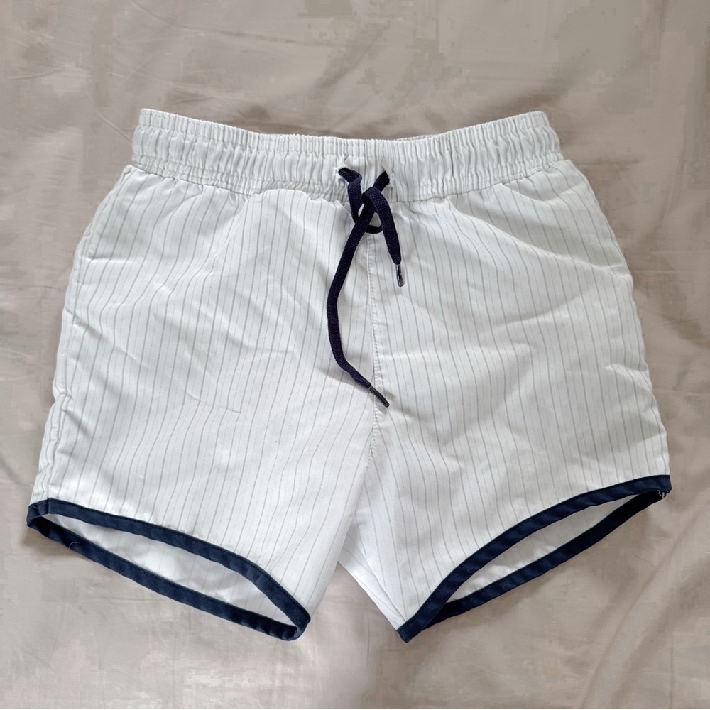 Minnow Boys Navy Stripe Boardie Swim Shorts - Blue Trim